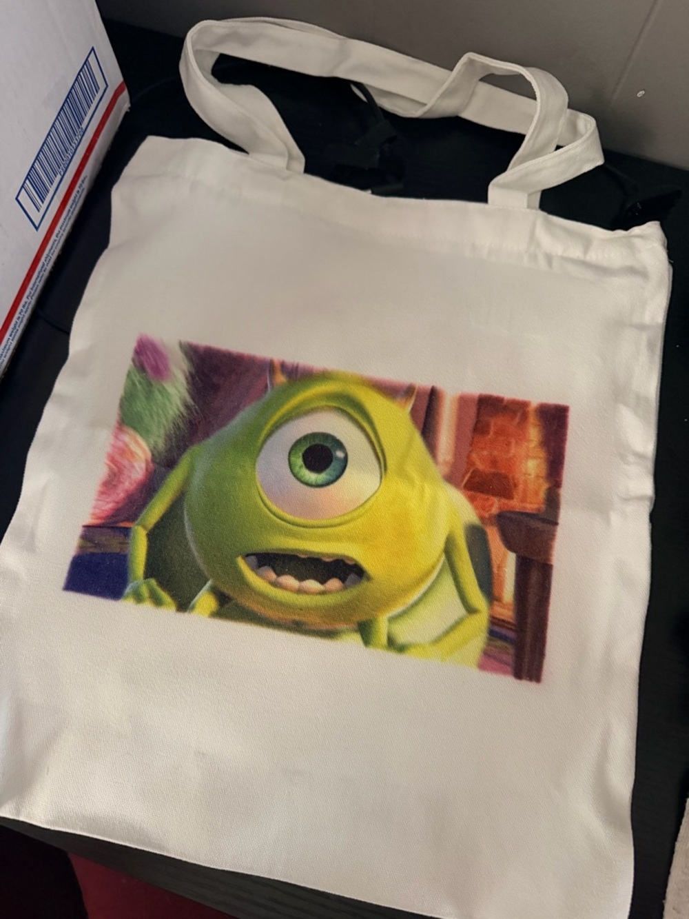 White Tote Bag with Green Monster Print
